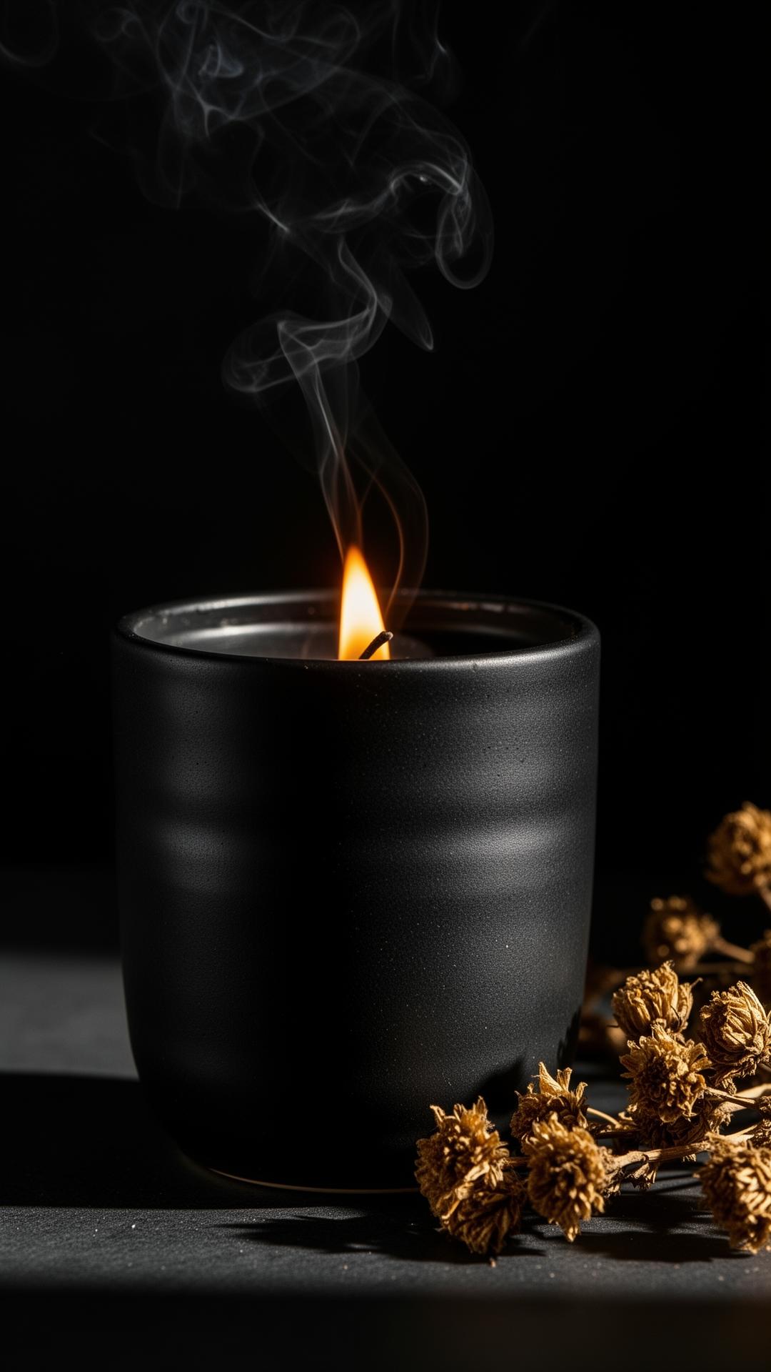 Hand-poured black ceramic candle